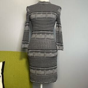 Free People Black Gray Striped Knit 3/4 Sleeve Sweater Dress